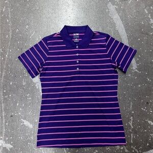 Adidas Purple and Pink Striped Polo Shirt